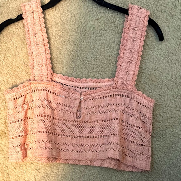 aerie Tops - Pink Lace Cropped Top